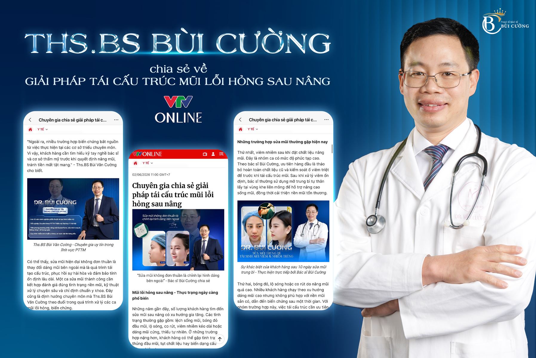 Ths.BS Bùi Cường chia sẻ trên VTV về xu hướng nâng mũi hiện đại và giải pháp xử lý mũi lỗi hỏng