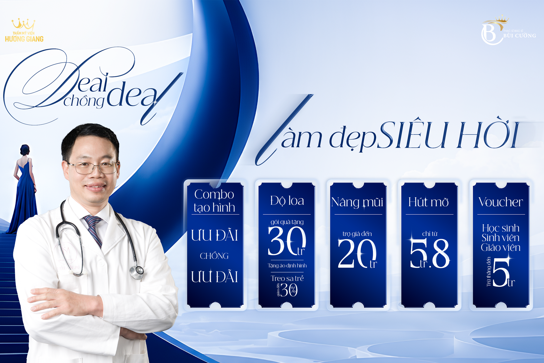 DEAL CHỒNG DEAL - Cơ hội làm đẹp tiết kiệm với hàng loạt ưu đãi hấp dẫn từ Ths.BS Bùi Cường trong tháng 8